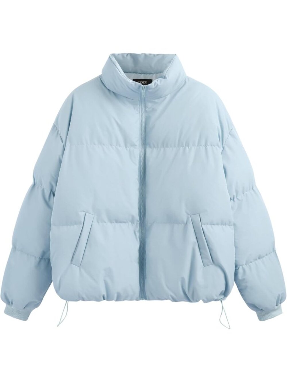 Women's Sky Blue Quilted Puffer Jacket Cropped Baggy Zip Up Casual Warm Jackets